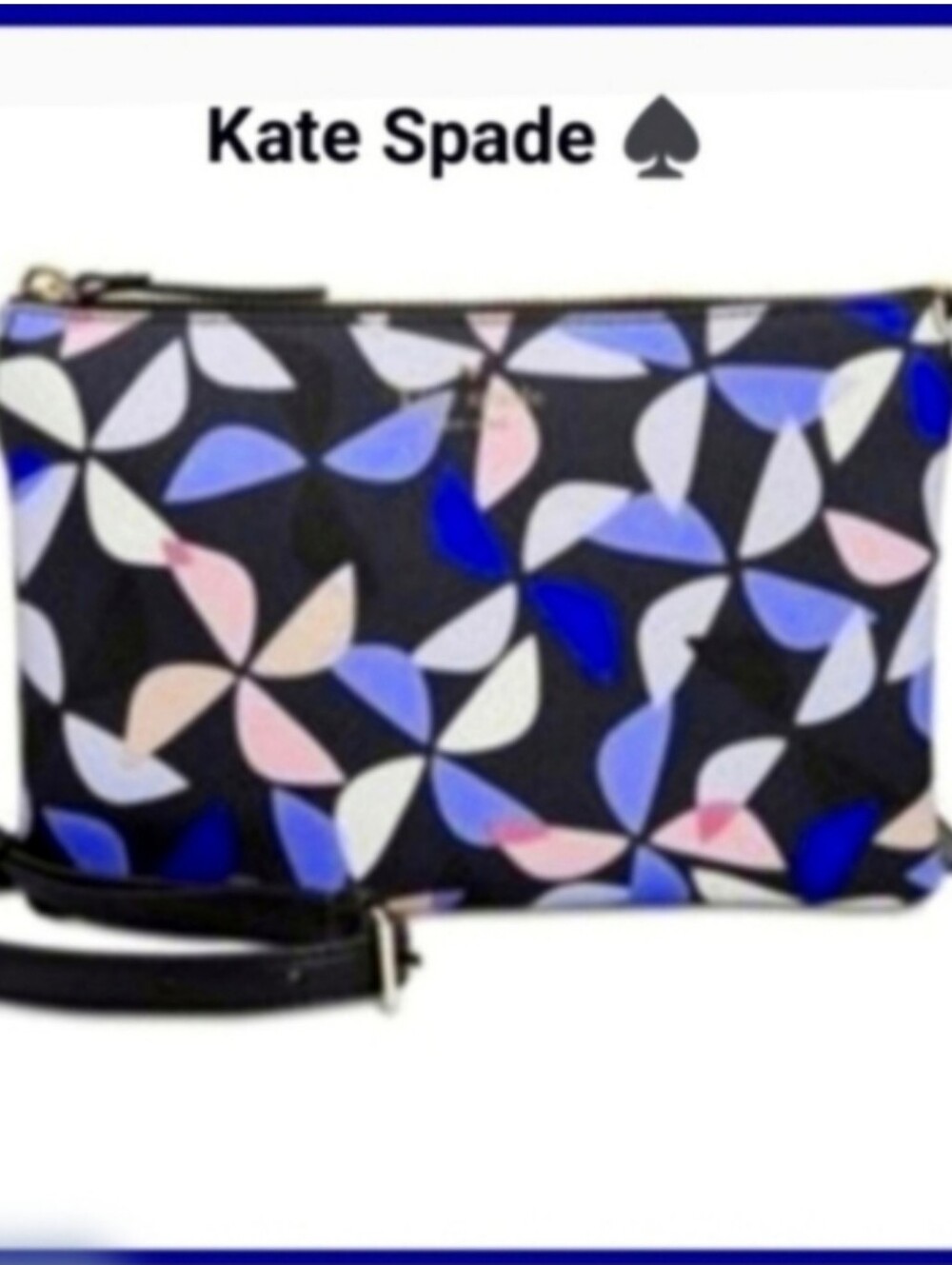 Kate Spade Hawthorne cross-body Carolyn spinner handbag. Navy with pink pinwheel
